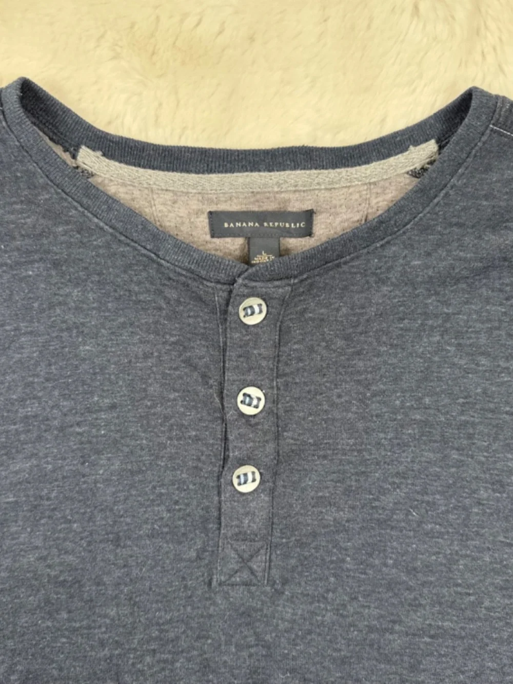 Banana Republic Cotton Blend Blue Grey Henley Long Sleeve 3 Button T-Shirt Large